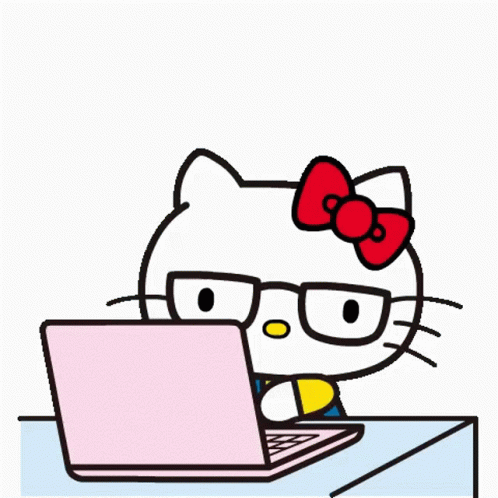 Hello Kitty typing on a laptop